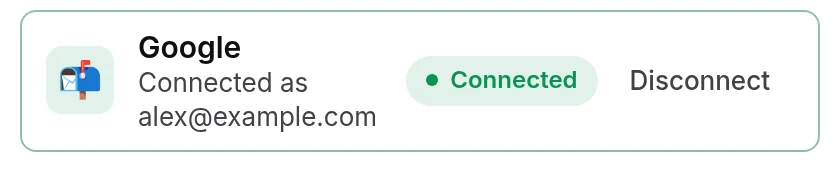 Once Google is connected: the account it reads, and Disconnect