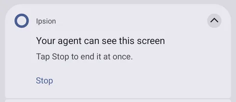 The notification stays while you share. Stop there ends it at once.
