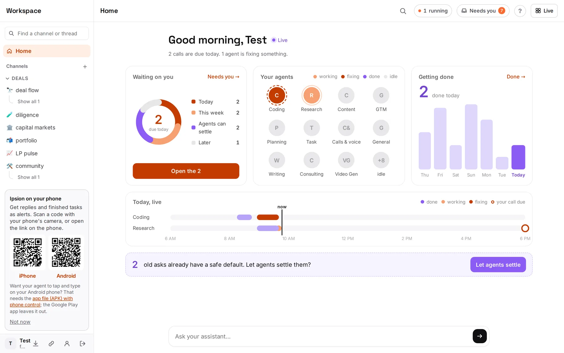 Home on a computer, with a test account's day.