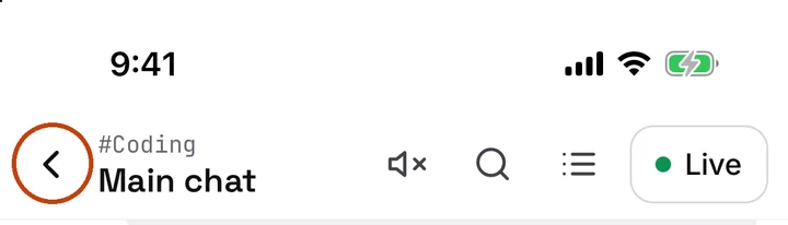 In the Ipsion app on iPhone (left) and Android (right), ‹ at the top left of a chat goes back to the list.