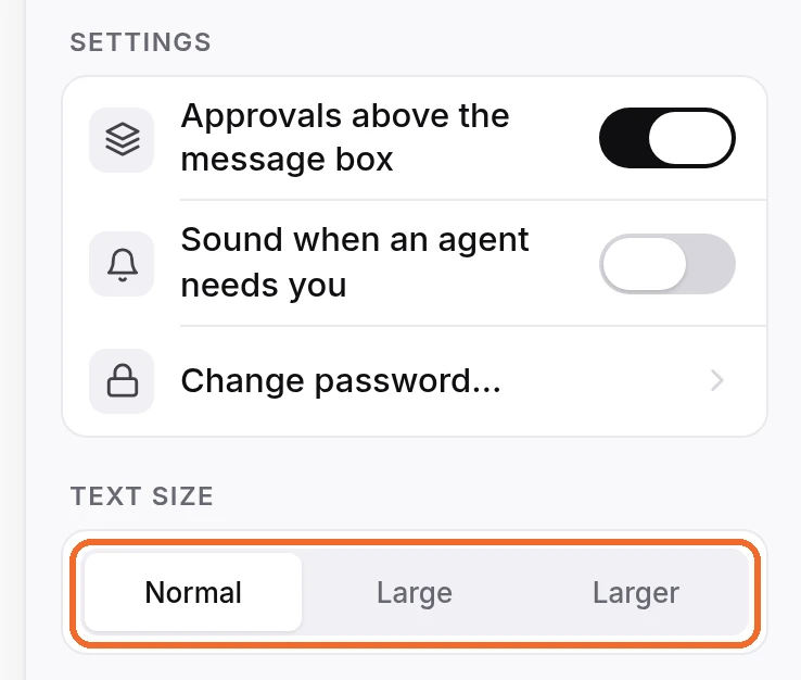 Text size in the Account menu, under Settings.