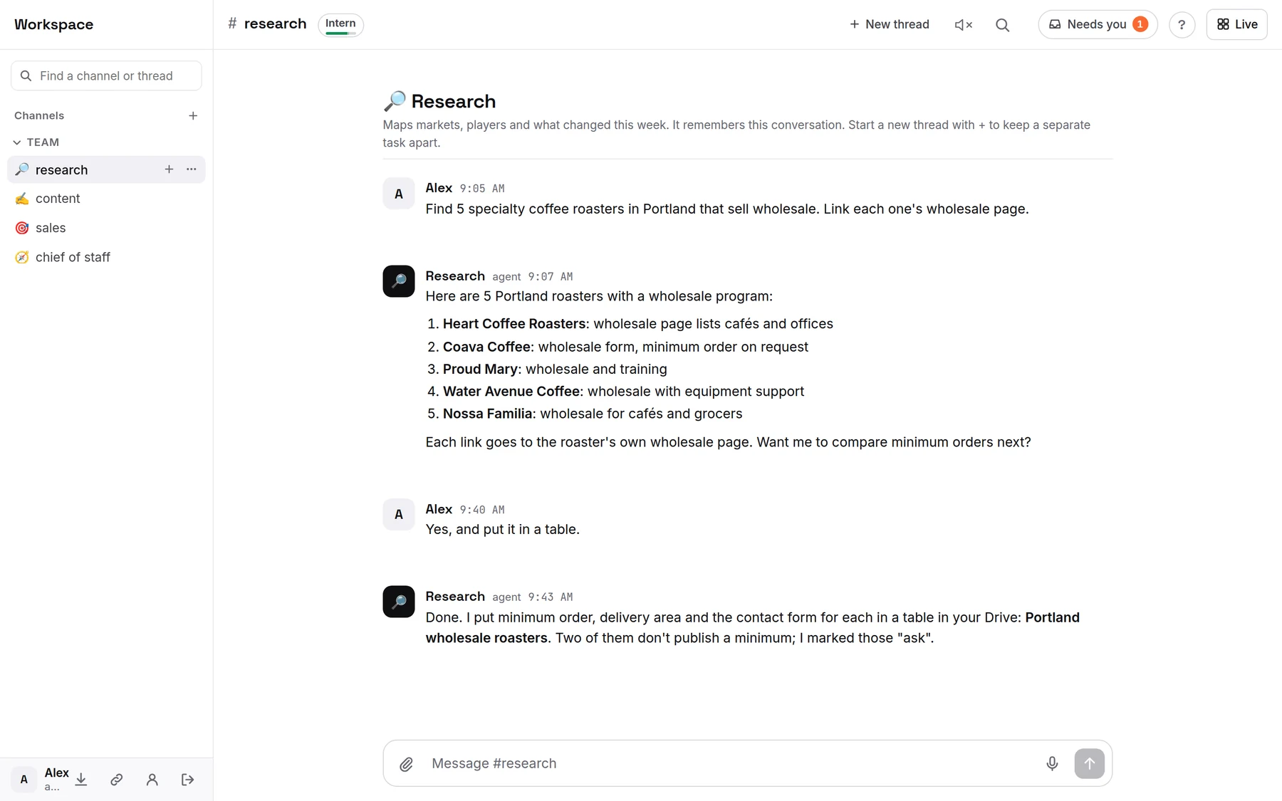 The console on the web: your channels on the left, the chat in the middle.