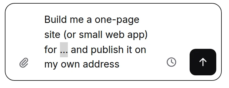 Your agent's room opens with the ask in the box and the "…" selected. Type what the site is for, then press Send.