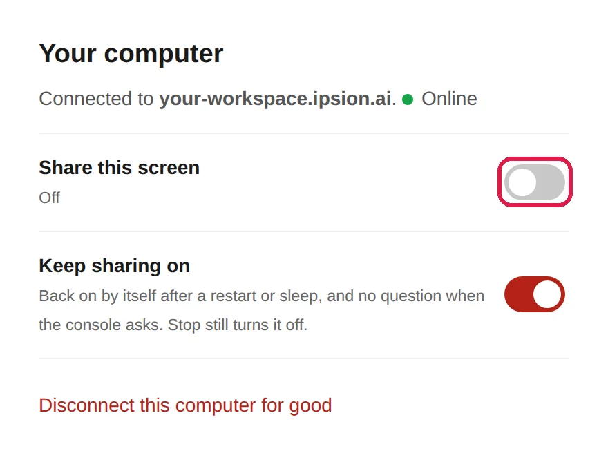 Left: Share this screen on the computer. Right: Ask to share in the console.