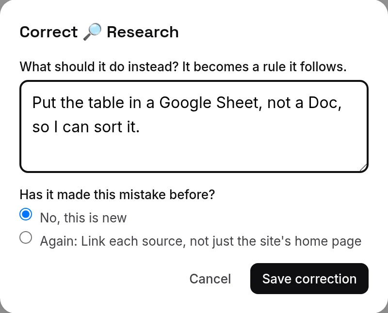 The box that opens when you press Correct.