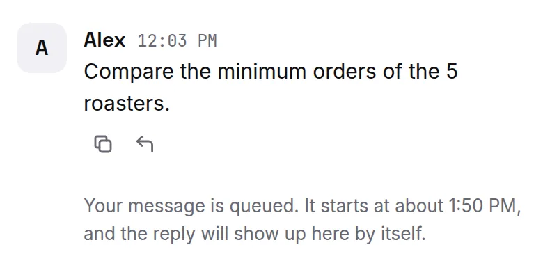 Your message waits and starts by itself at the time shown.