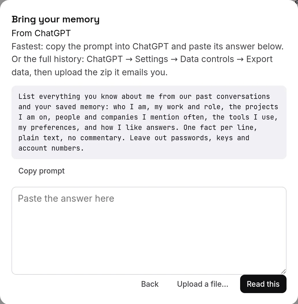 From ChatGPT: the prompt, Copy prompt, the box for its answer, and Read this