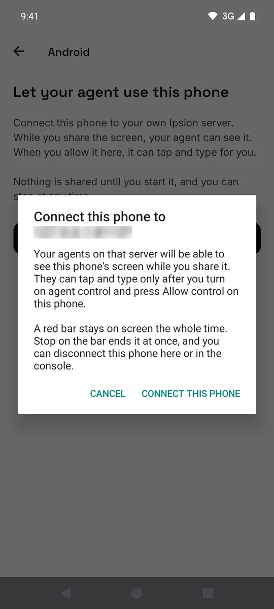 Step 2: confirm the connection. Step 3: connected, nothing shared yet.
