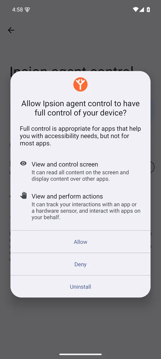 Step 4: Android's own question, then the switch is on.
