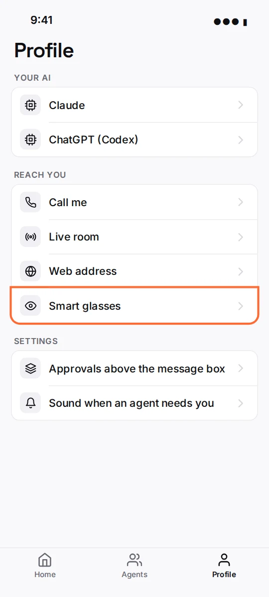 Profile, Reach you, Smart glasses.