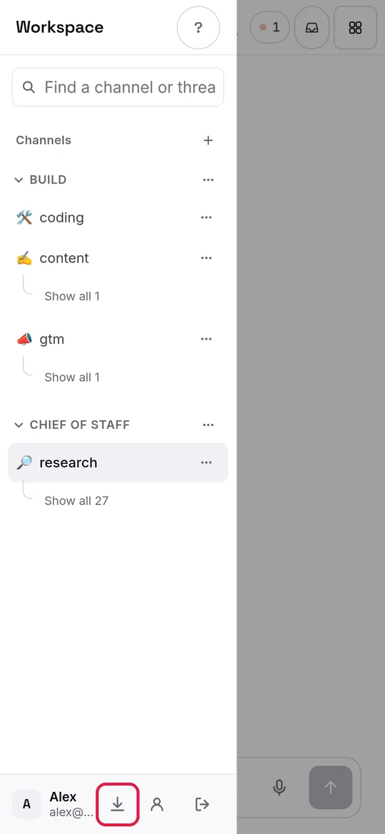 Android: in the web console's menu, the download arrow is at the bottom.