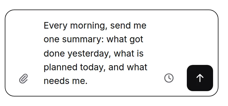 Paste a first prompt into the chat box of the agent you want, change it to fit, and press send.
