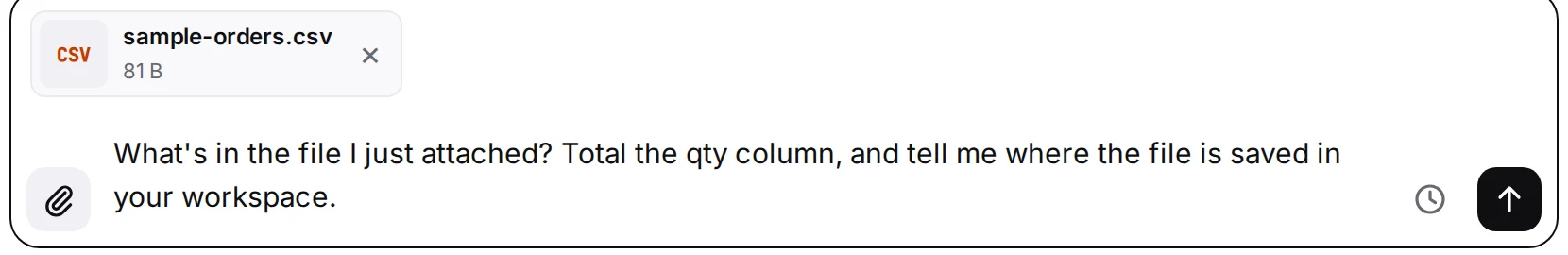 A file waiting above the message box, with the question that goes with it.