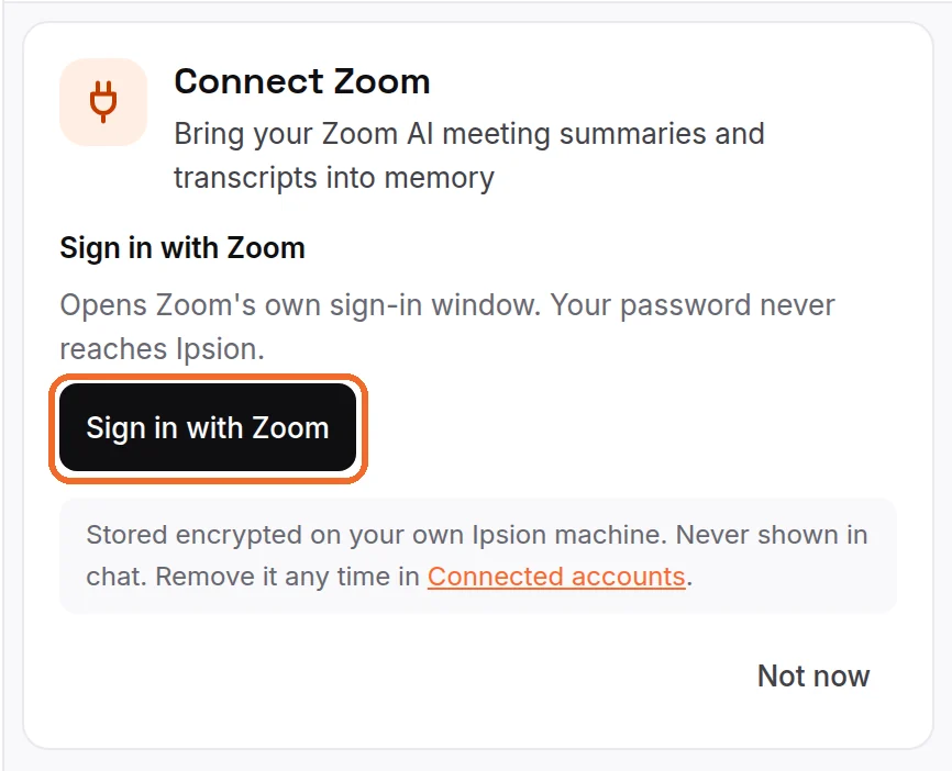 Connect Zoom, with Sign in with Zoom.
